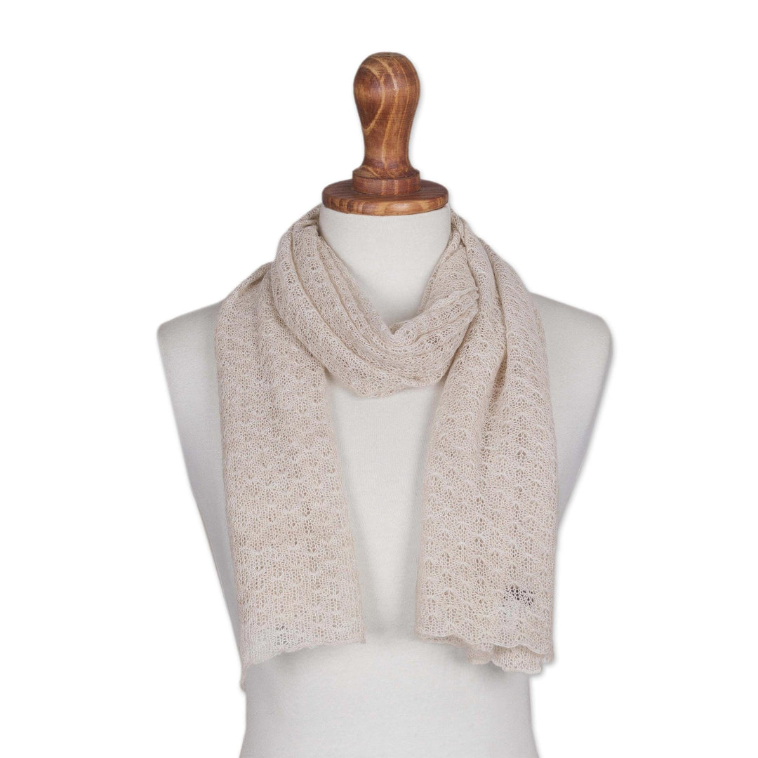 Textured 100% Baby Alpaca Wrap Scarf in Champagne from Peru - Champagne Gossamer