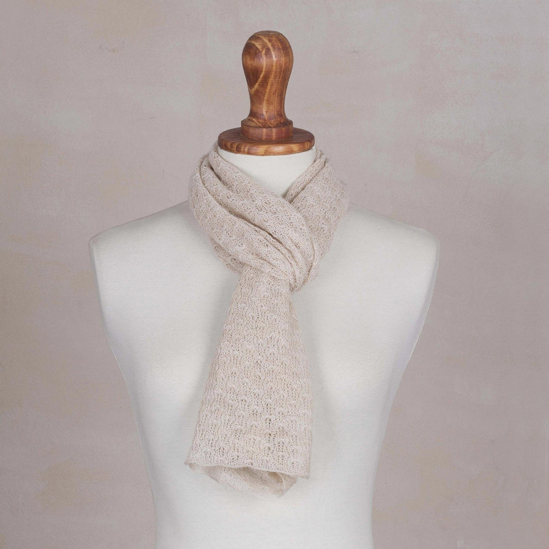 Textured 100% Baby Alpaca Wrap Scarf in Champagne from Peru - Champagne Gossamer