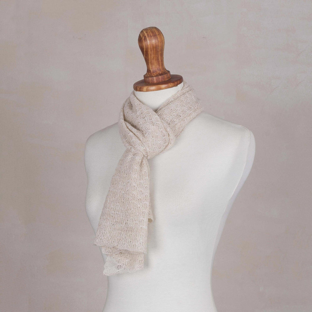 Textured 100% Baby Alpaca Wrap Scarf in Champagne from Peru - Champagne Gossamer