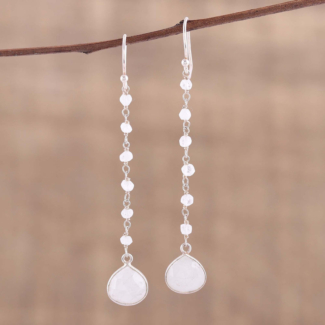 Rainbow Moonstone Teardrop Dangle Earrings - Morning Drops