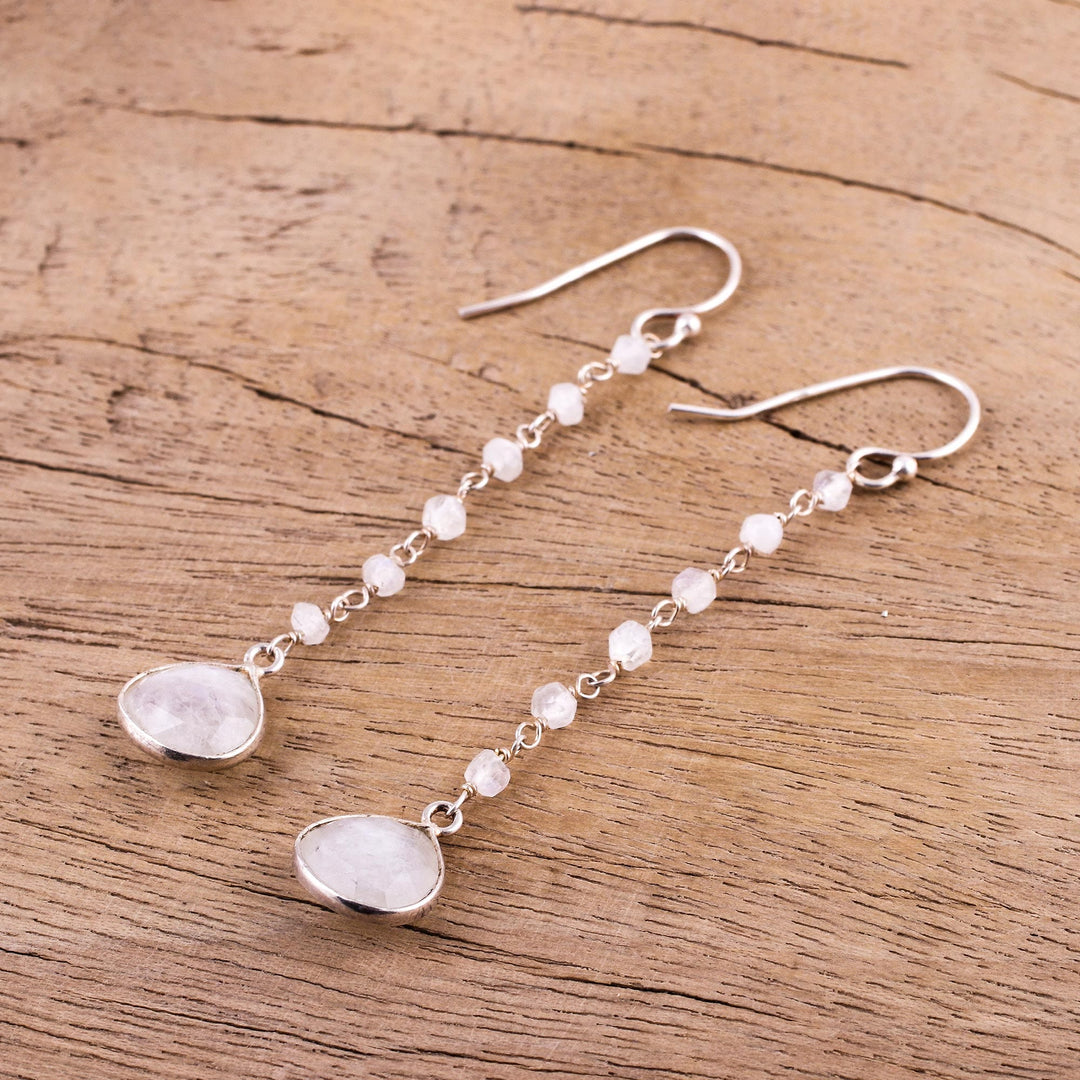 Rainbow Moonstone Teardrop Dangle Earrings - Morning Drops