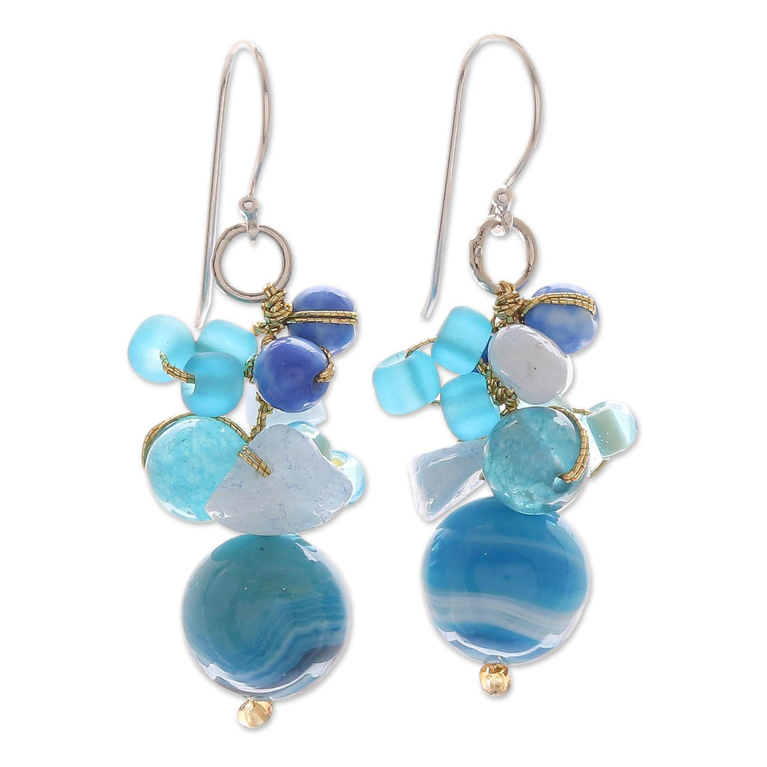 Blue Quartz and Glass Bead Dangle Earrings from Thailand - Lovely Blend in Blue