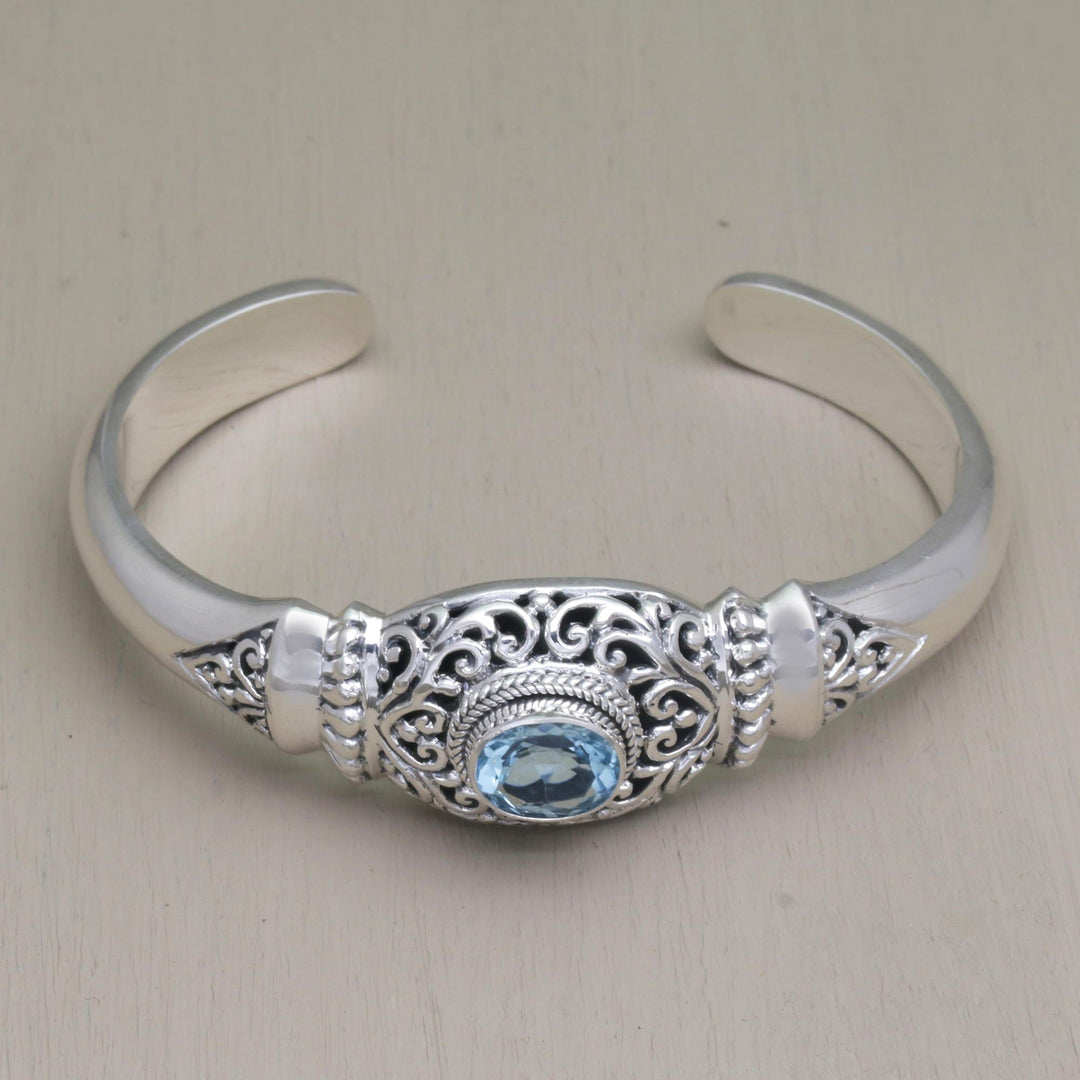 Four Carat Blue Topaz and Silver Cuff Bracelet - Vine Temple