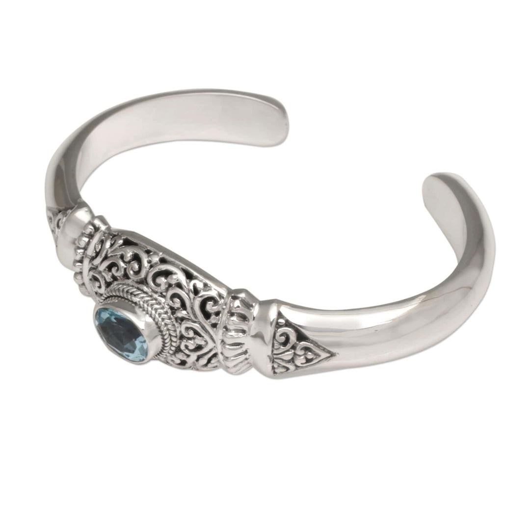 Four Carat Blue Topaz and Silver Cuff Bracelet - Vine Temple