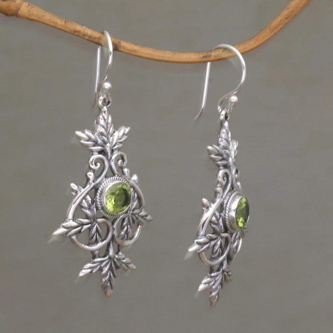 Sterling Silver and Peridot Leaf Dangle Earrings - Marvelous Vintage