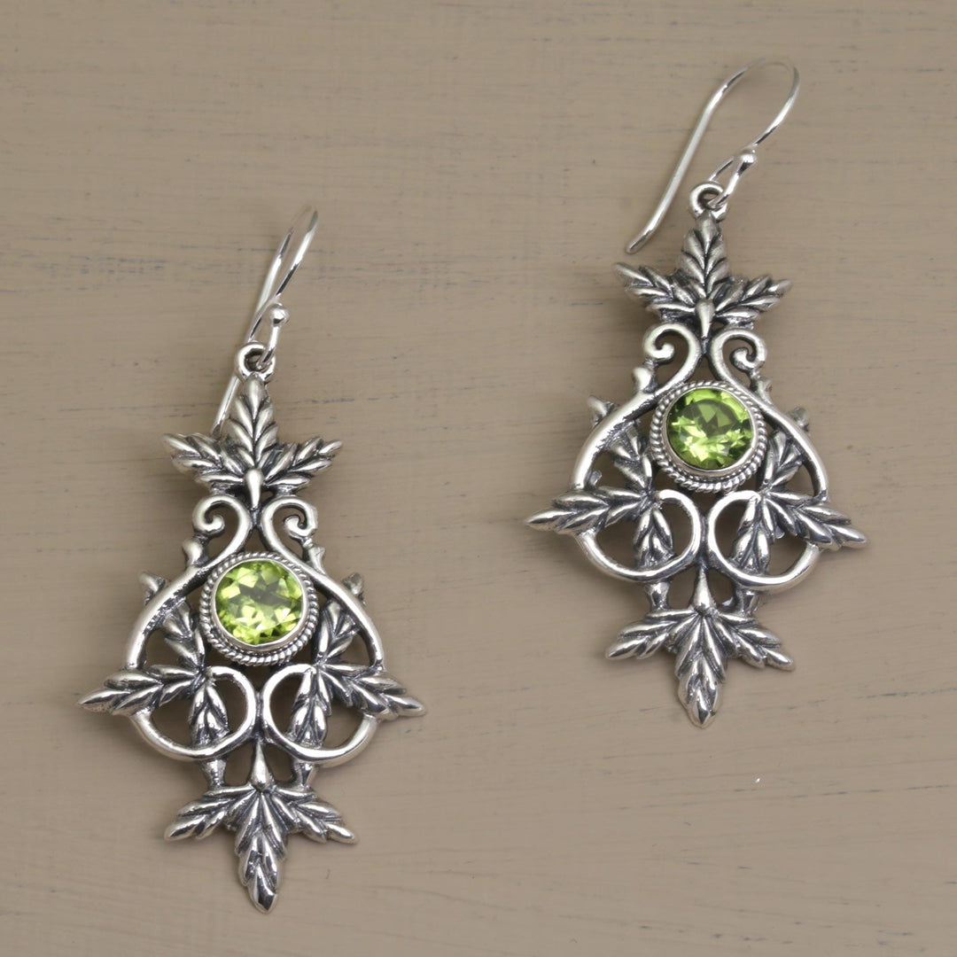 Sterling Silver and Peridot Leaf Dangle Earrings - Marvelous Vintage