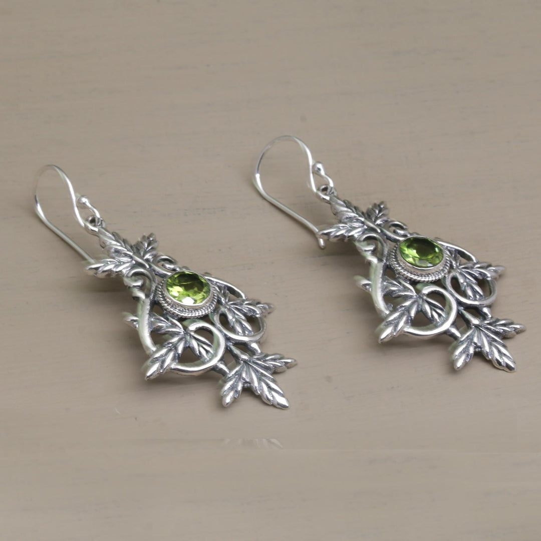 Sterling Silver and Peridot Leaf Dangle Earrings - Marvelous Vintage