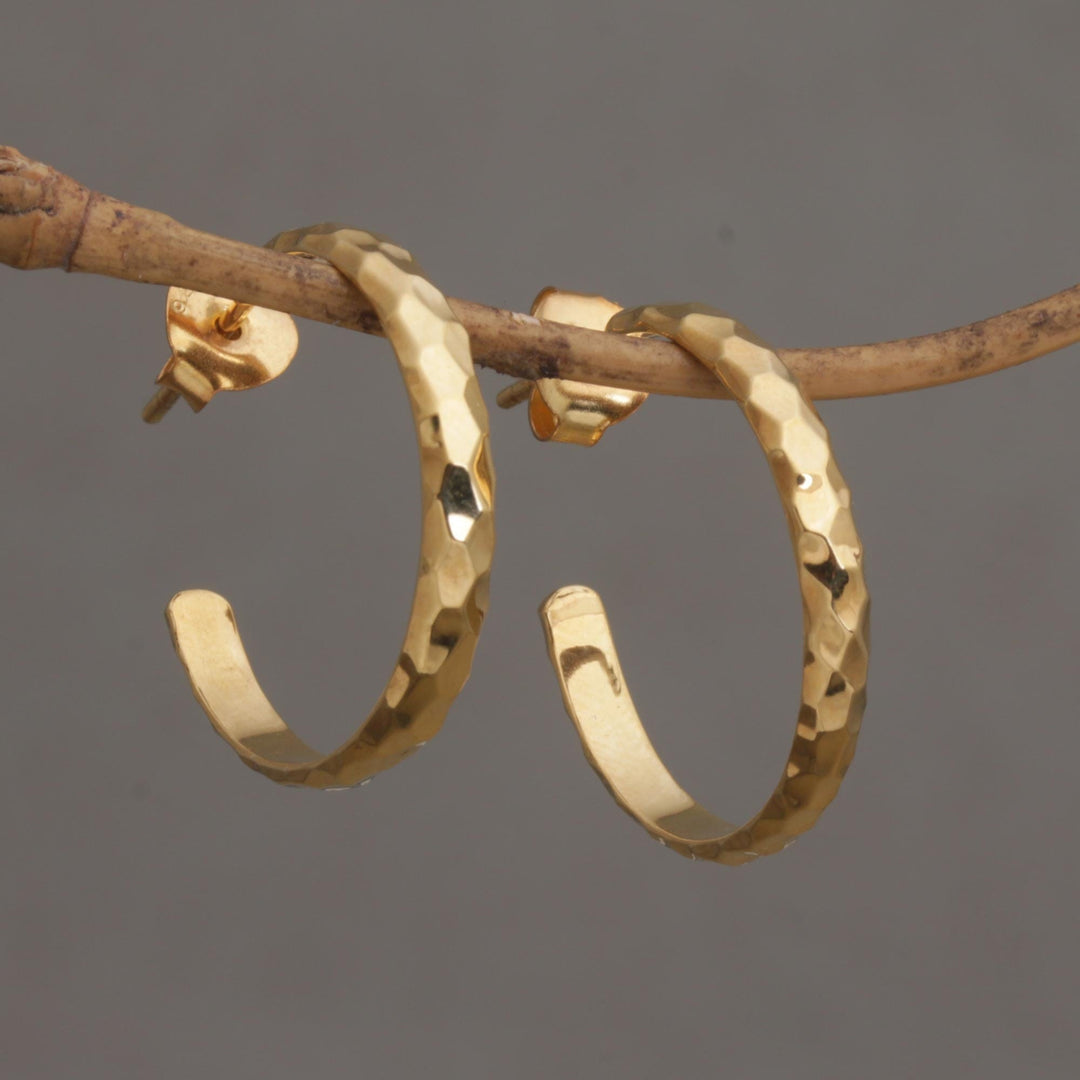 Gold Plated 925 Slim Half Hoop Silver Earrings from Bali - Slim Radiant Shine