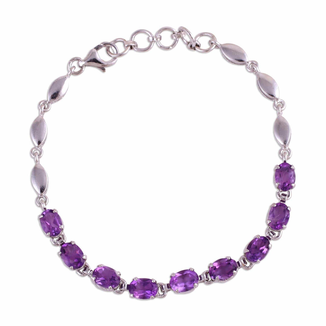Adjustable Amethyst and Rhodium Plated Silver Bracelet - Refreshing Lavender