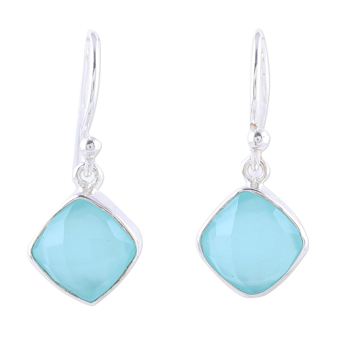 Faceted Aqua Chalcedony Dangle Earrings - Sea Glass