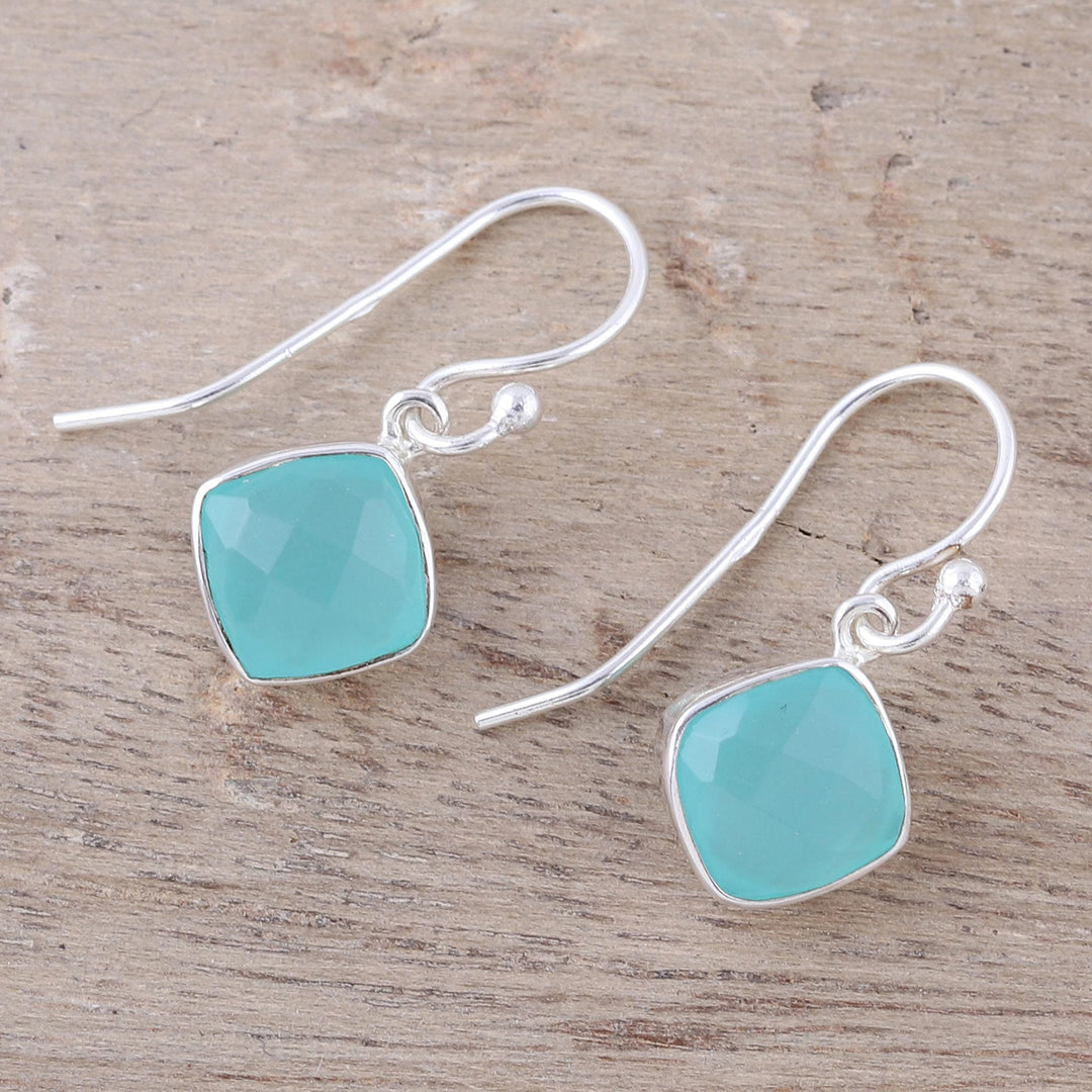 Faceted Aqua Chalcedony Dangle Earrings - Sea Glass