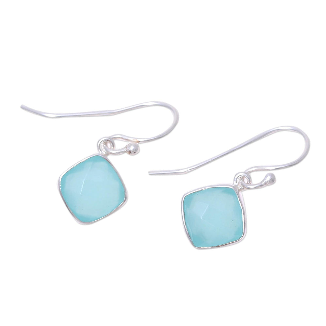Faceted Aqua Chalcedony Dangle Earrings - Sea Glass