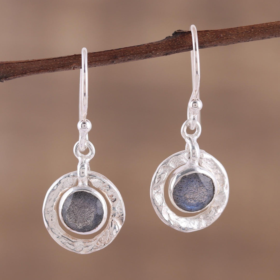 Sterling Silver and Labradorite Round Dangle Earrings - Dusky Charm