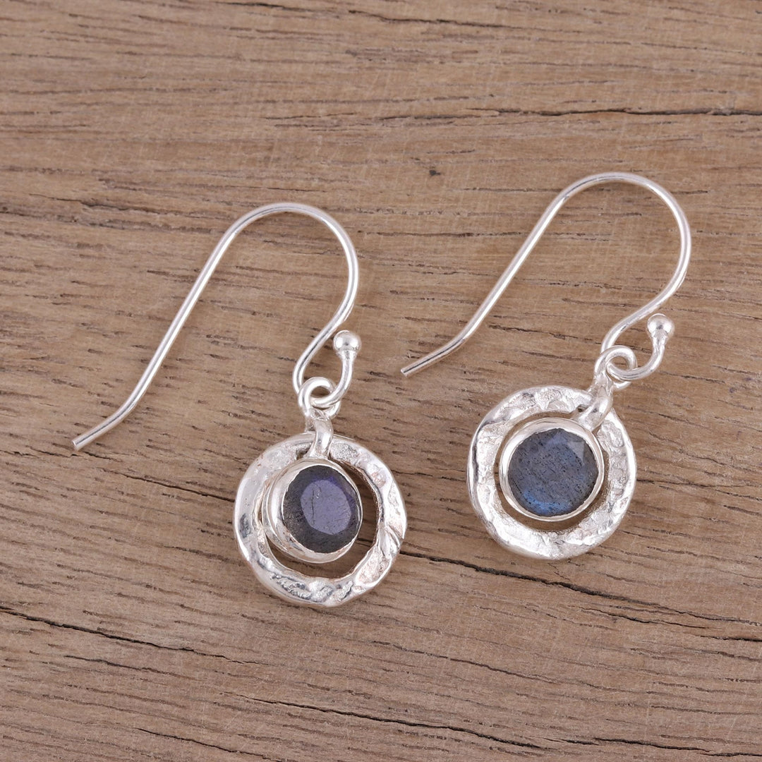 Sterling Silver and Labradorite Round Dangle Earrings - Dusky Charm