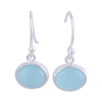 Aqua Blue Chalcedony and Silver Dangle Earrings - Aqua Aurora