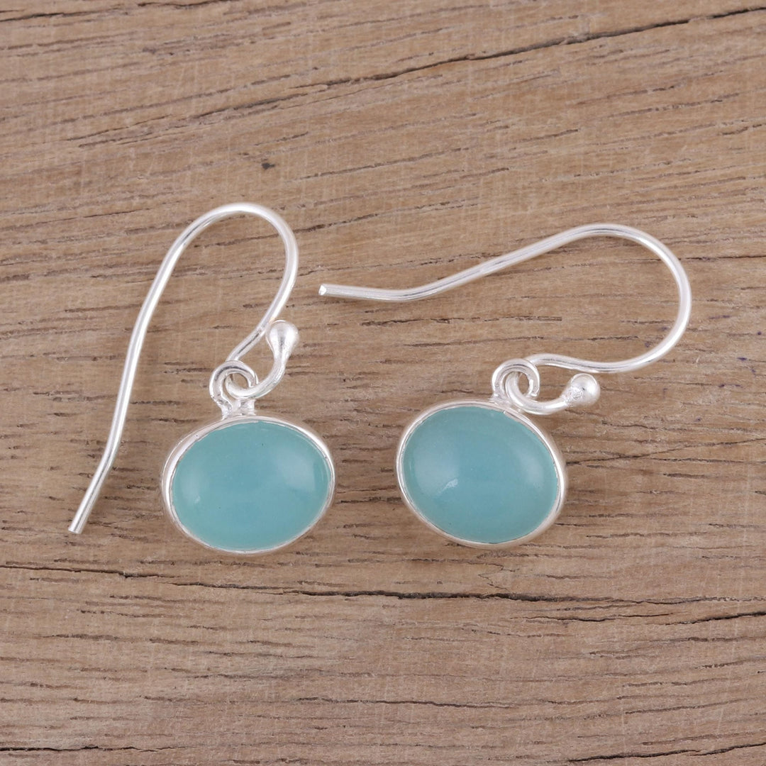 Aqua Blue Chalcedony and Silver Dangle Earrings - Aqua Aurora