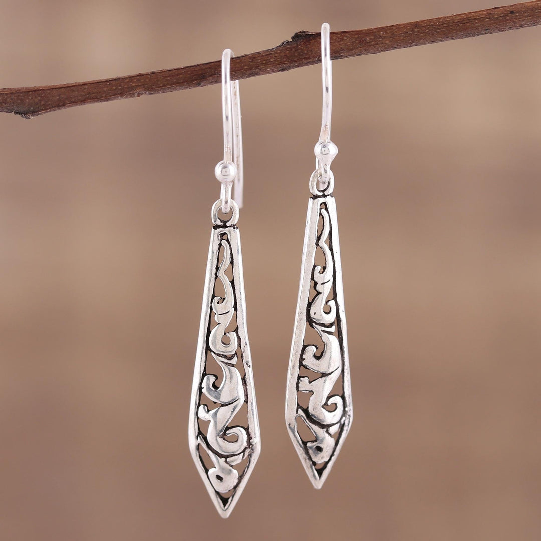 Dagger Shaped Sterling Silver Dangle Earrings from India - Sword of Delhi