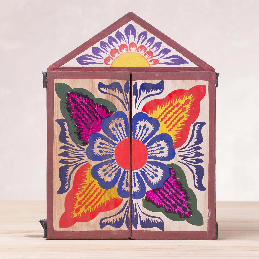 Handcrafted Wood and Plaster Nativity Retablo from Peru - Sacred Nativity