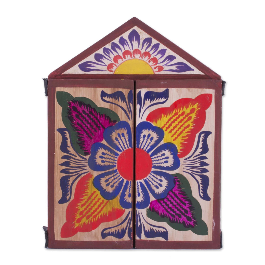 Handcrafted Wood and Plaster Nativity Retablo from Peru - Sacred Nativity