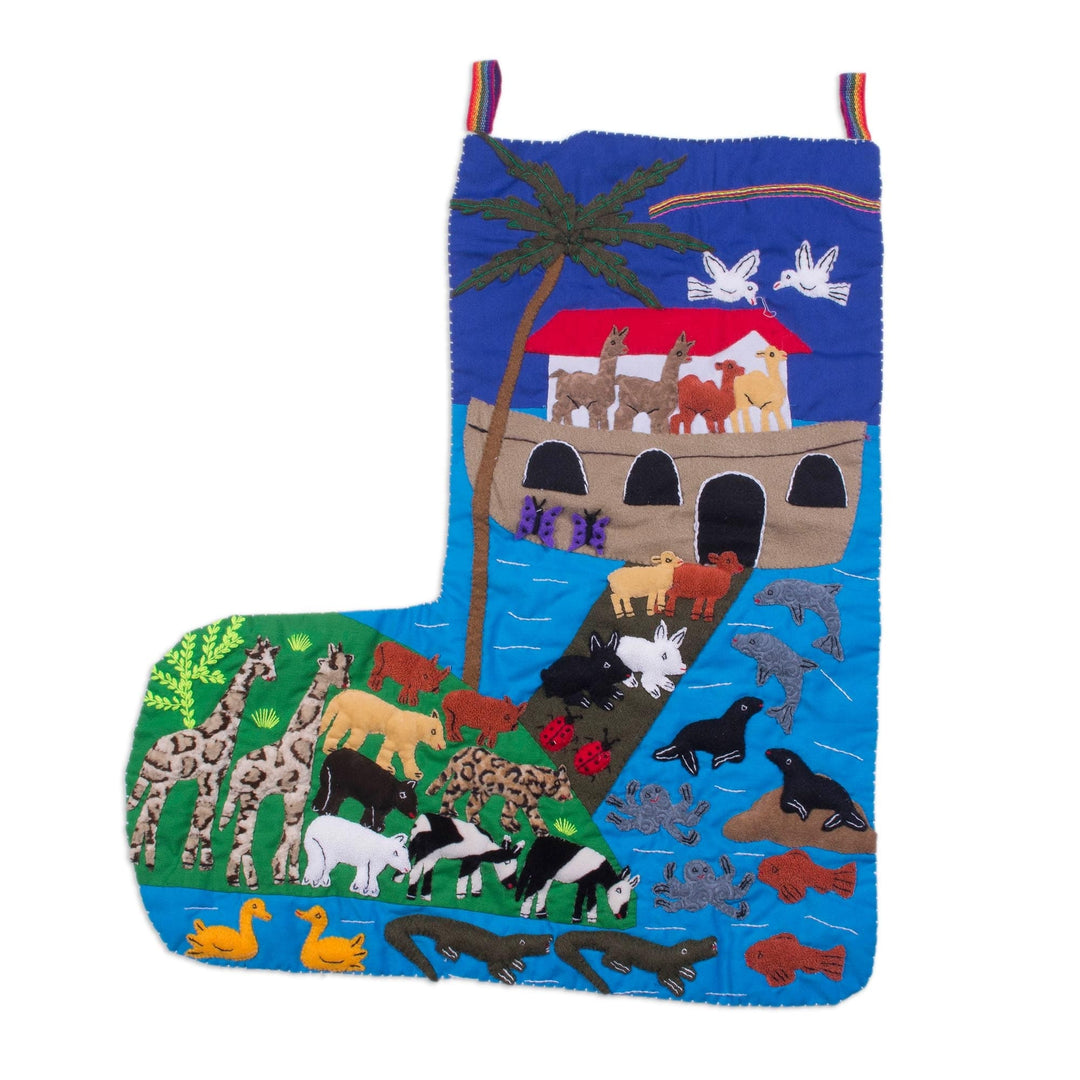 Noah's Ark Cotton Applique Christmas Stocking from Peru - Noah's Ark