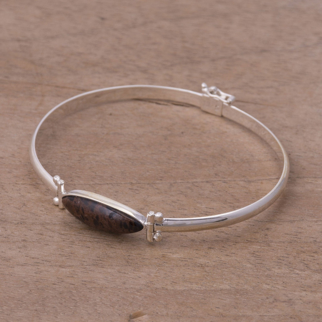 Mahogany Obsidian and Sterling Silver Bangle Bracelet - Eternal Gaze