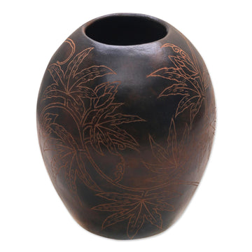 Handcrafted Decorative Coconut Motif Etched Terracotta Vase - Coconut Vibe