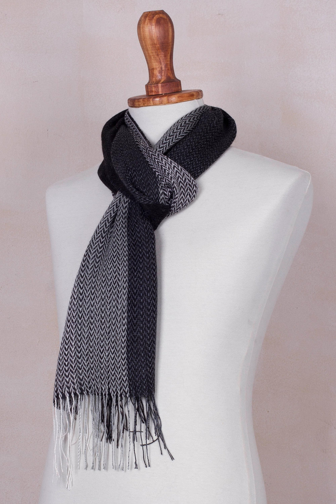 Handwoven Black and Grey Baby Alpaca Blend Scarf from Peru - Emboldened