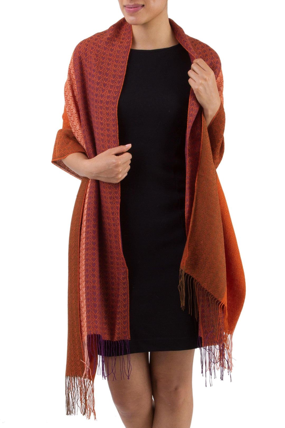Handwoven Red and Orange Baby Alpaca Blend Shawl from Peru - Blazing Warmth