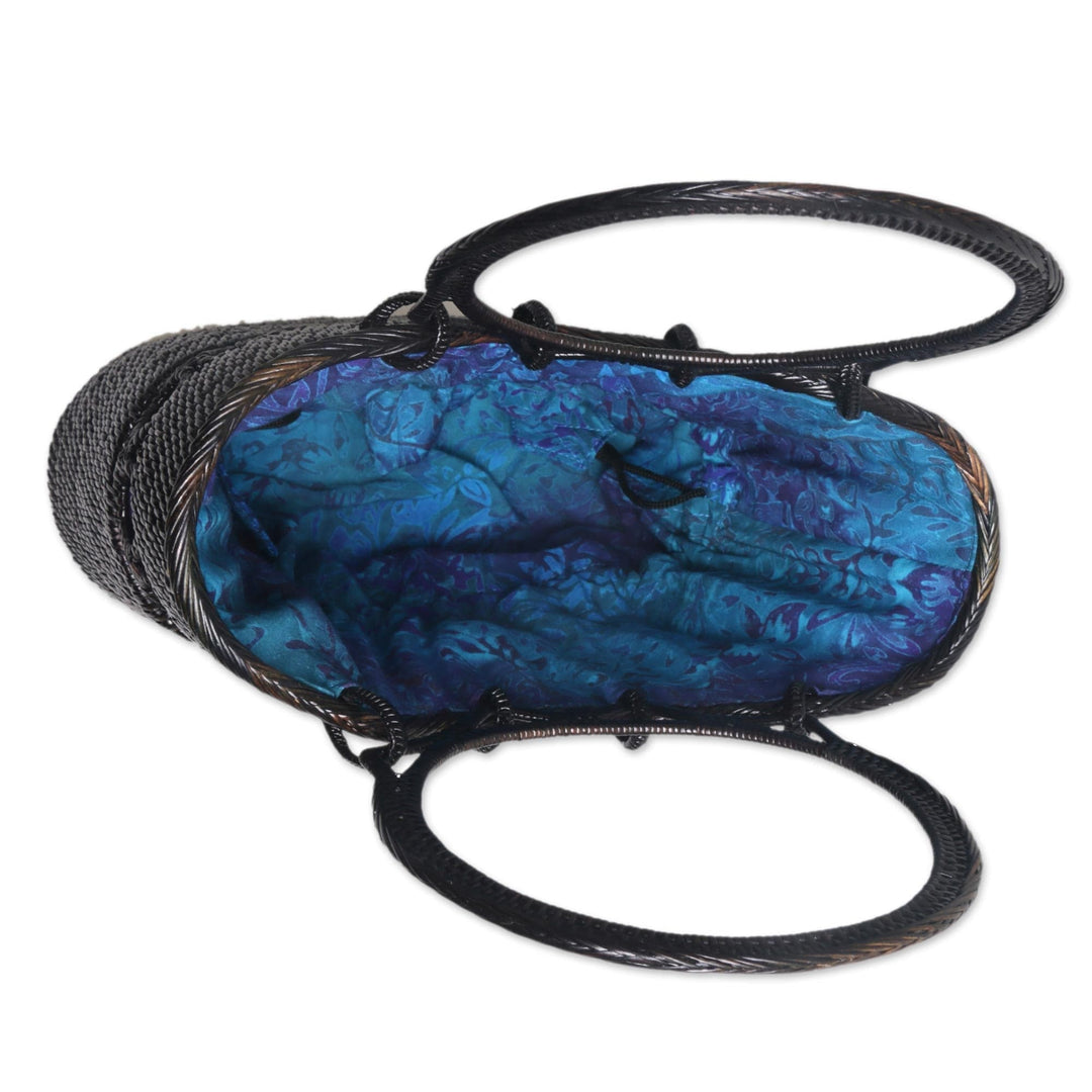 Handcrafted Balinese Ate Grass Lombok Handle Handbag - Midnight Grove