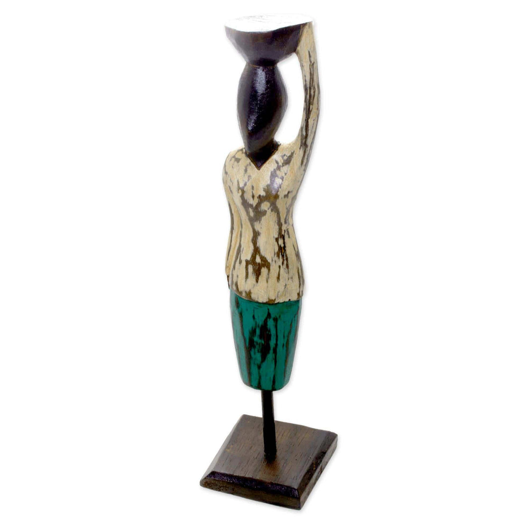 Hand Carved Albesia Wood Abstract Woman Statuette from Bali - Bali Endeavor