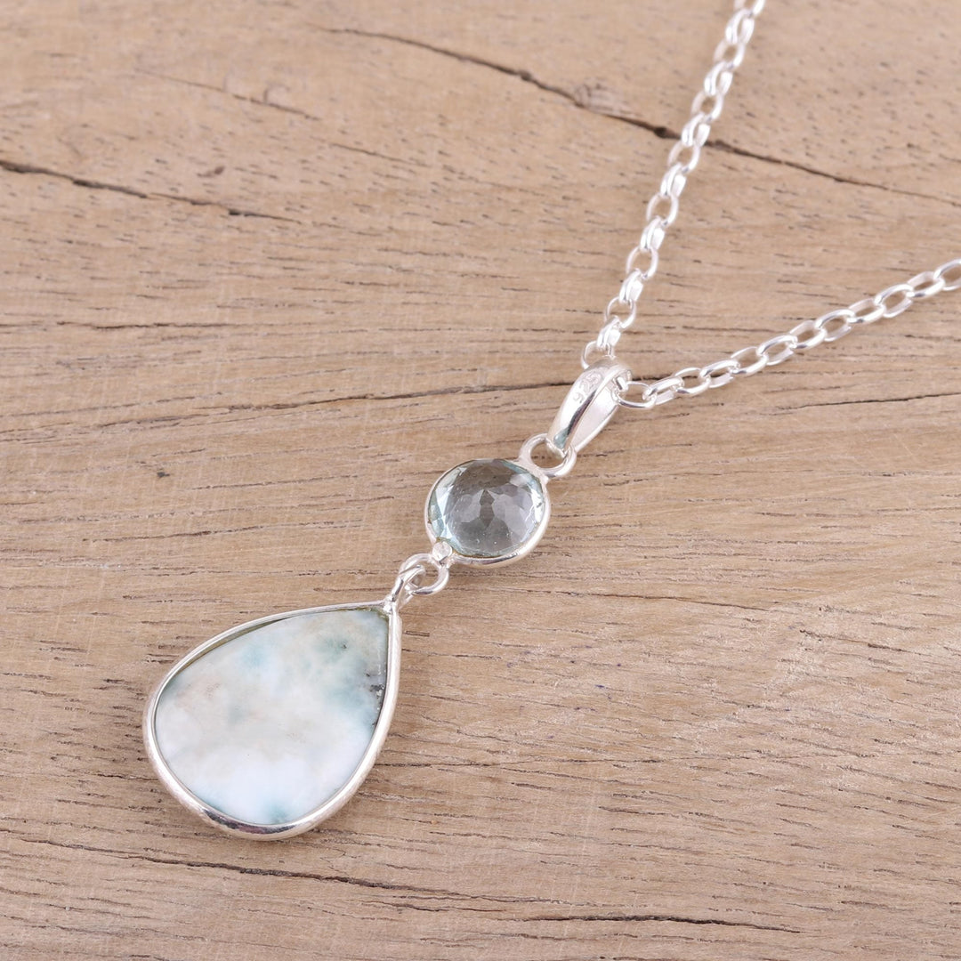 Dazzling Larimar and Blue Topaz Pendant Necklace from India - Alluring Sky