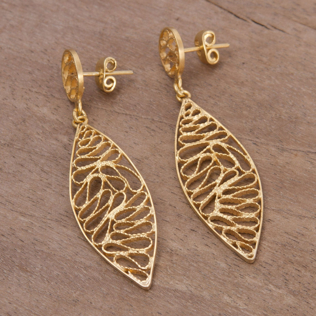 Gold Plated Silver Filigree Dangle Earrings from Peru - Glistening Waves