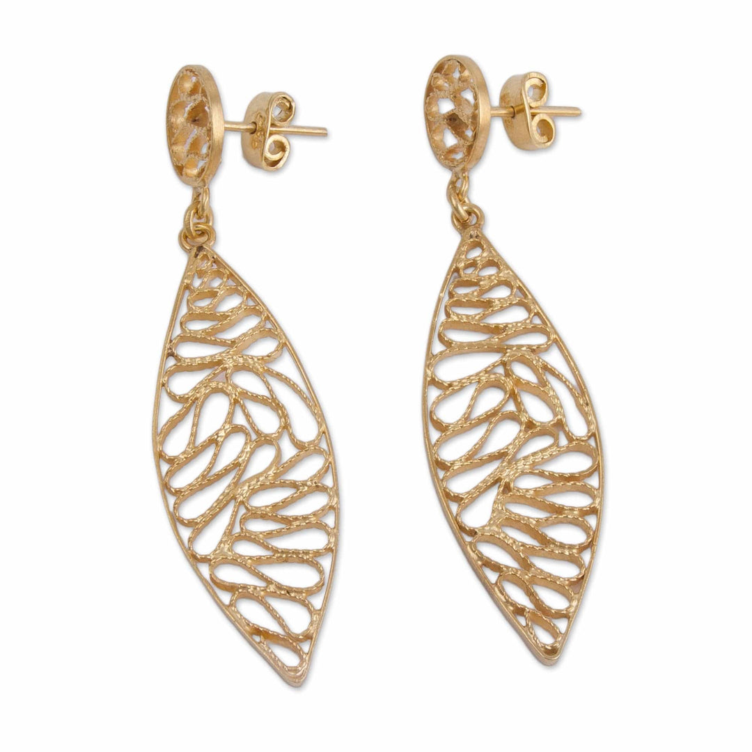 Gold Plated Silver Filigree Dangle Earrings from Peru - Glistening Waves