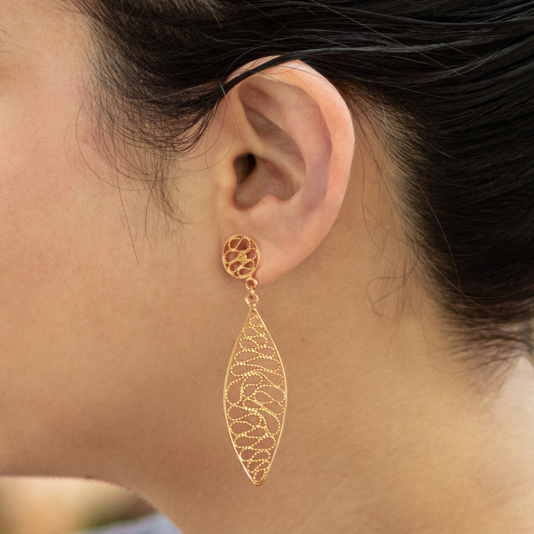 Gold Plated Silver Filigree Dangle Earrings from Peru - Glistening Waves