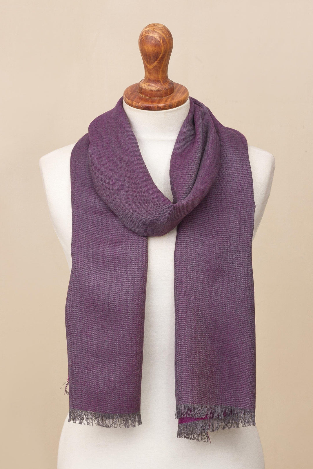 Baby Alpaca and Silk Blend Currant and Grey Reversible Scarf - Options in Currant