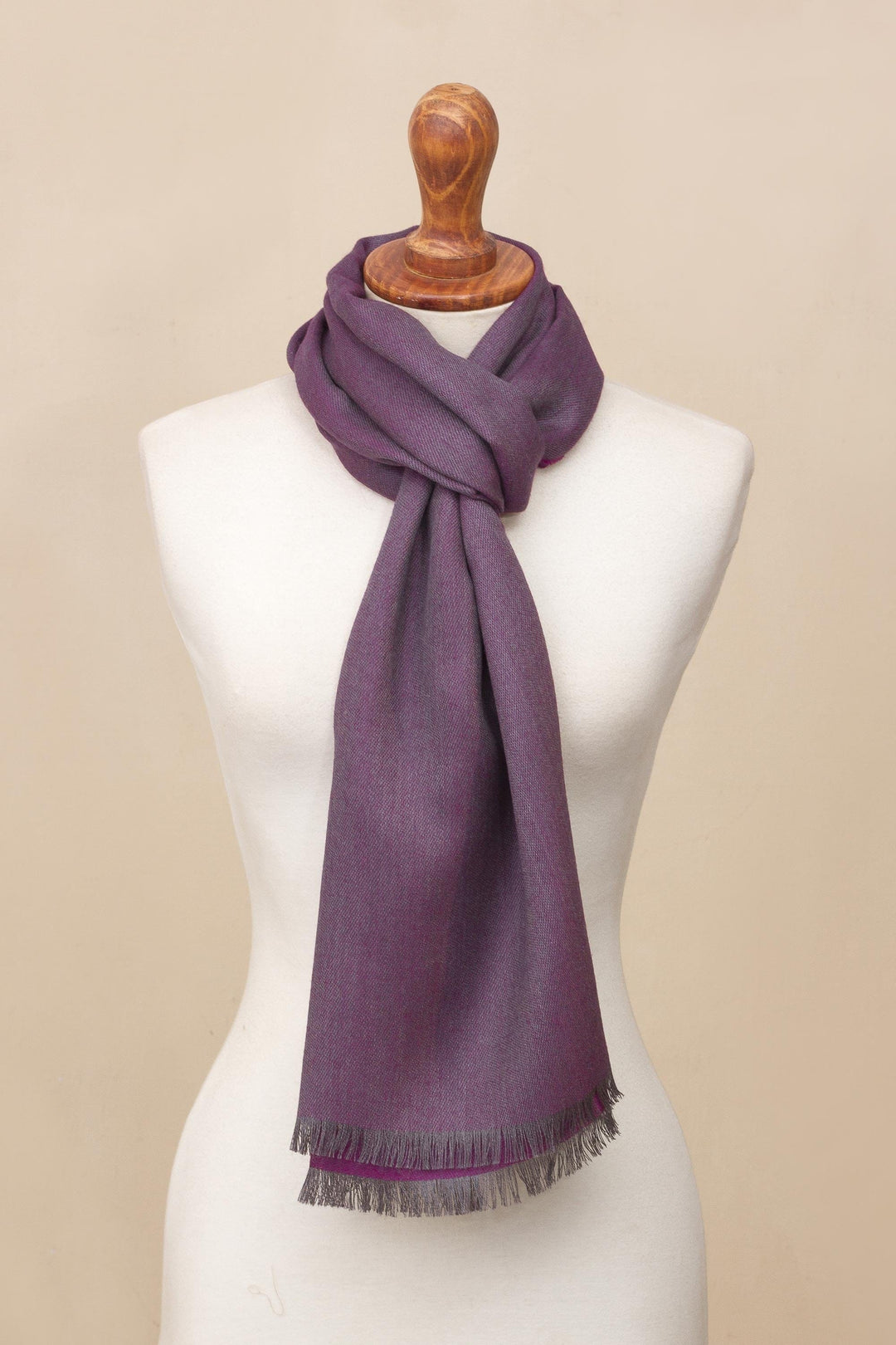 Baby Alpaca and Silk Blend Currant and Grey Reversible Scarf - Options in Currant