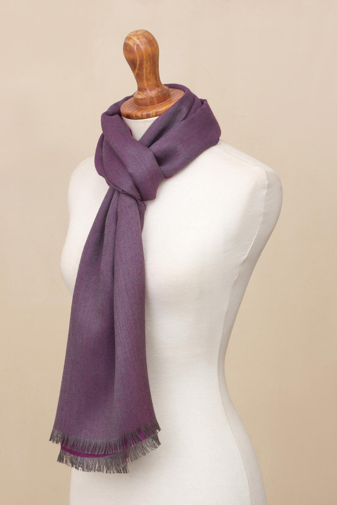 Baby Alpaca and Silk Blend Currant and Grey Reversible Scarf - Options in Currant