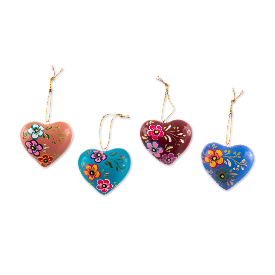 Hand Painted Ceramic Heart-Shaped Ornaments (Set of 4) - Love Quartet