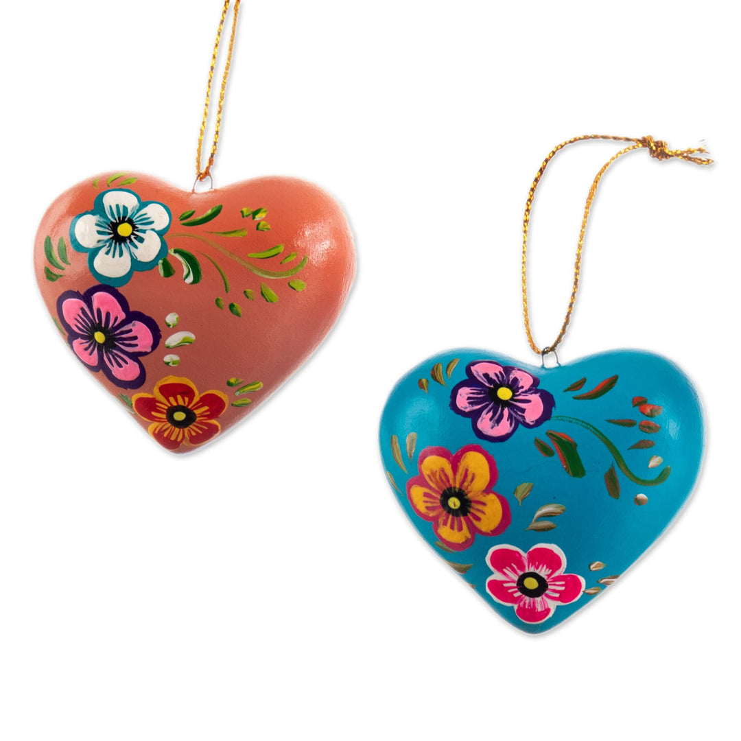 Hand Painted Ceramic Heart-Shaped Ornaments (Set of 4) - Love Quartet