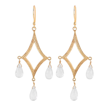 Crystal Quartz 22k Gold Plated Sterling Silver Earrings - Cascading Drops