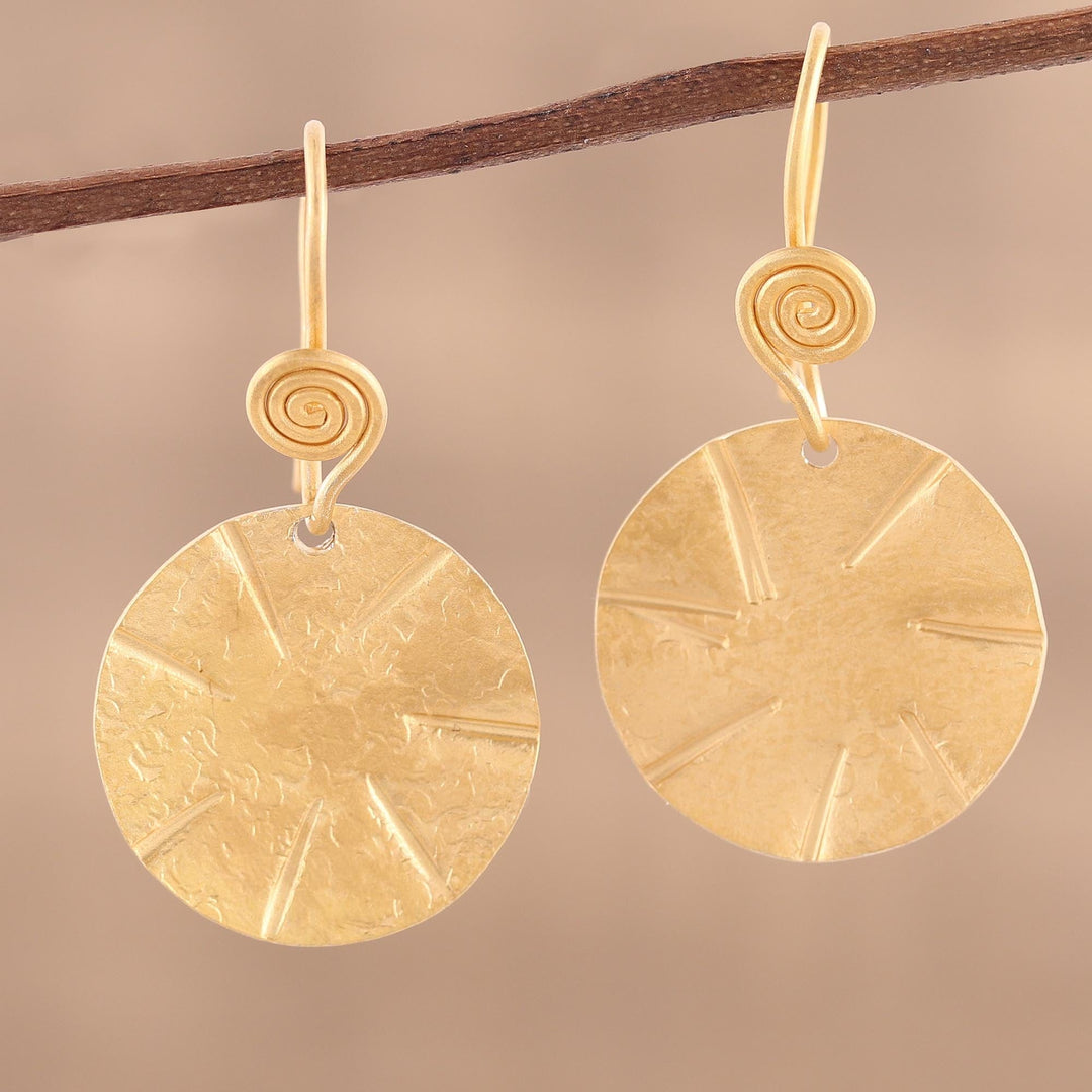 Handmade 22k Gold Plated Sterling Silver Disc Shape Earrings - Lustrous Discus