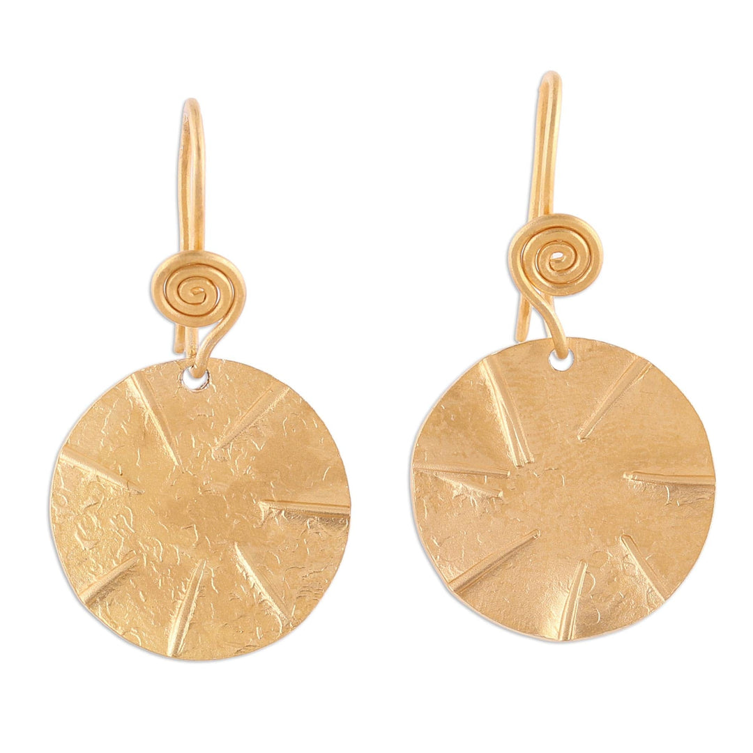 Handmade 22k Gold Plated Sterling Silver Disc Shape Earrings - Lustrous Discus