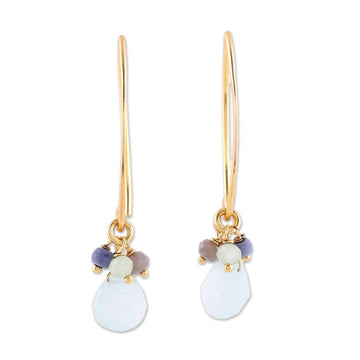 Lapis and Chalcedony 22k Gold Plated 925 Silver Earrings - Beautiful Grace