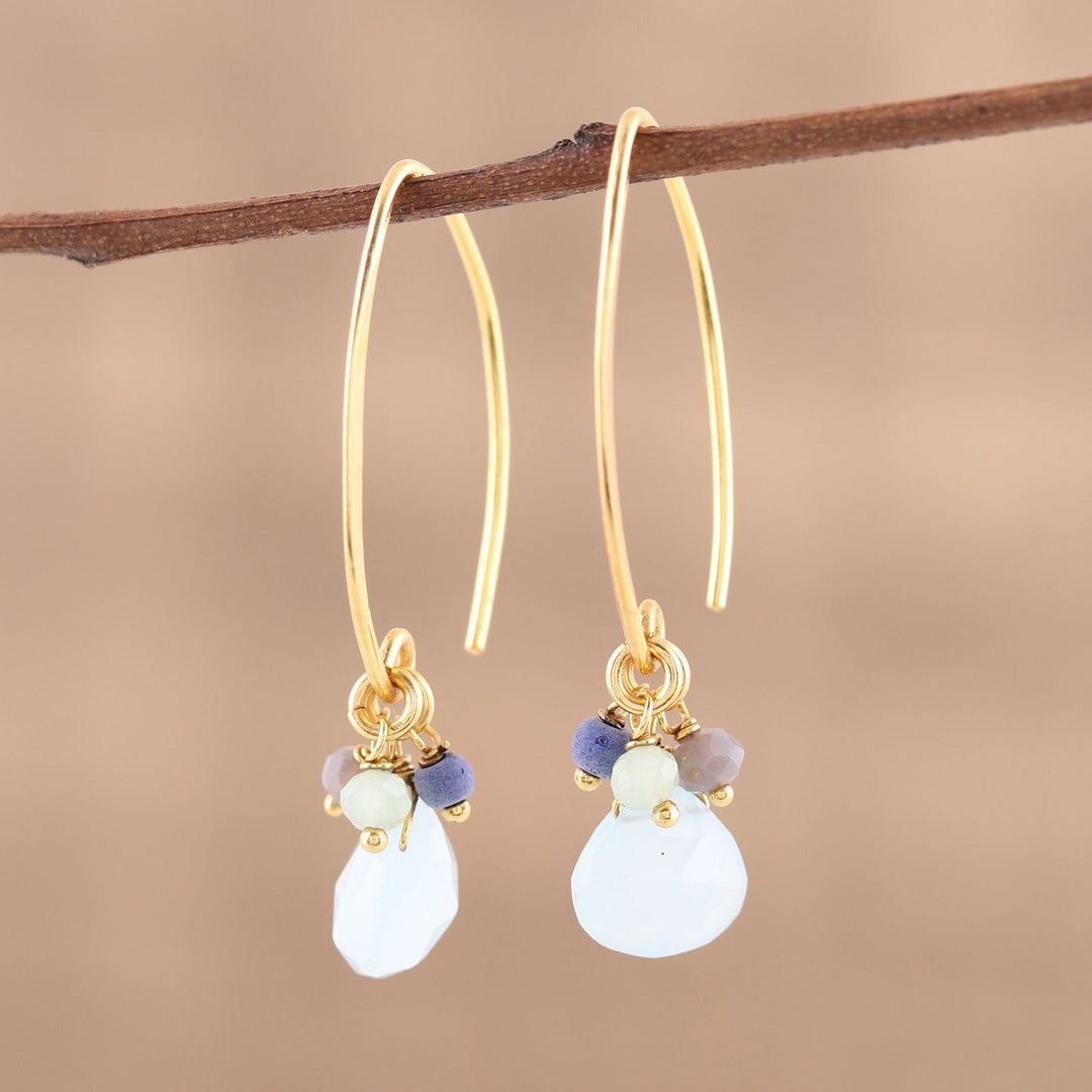 Lapis and Chalcedony 22k Gold Plated 925 Silver Earrings - Beautiful Grace