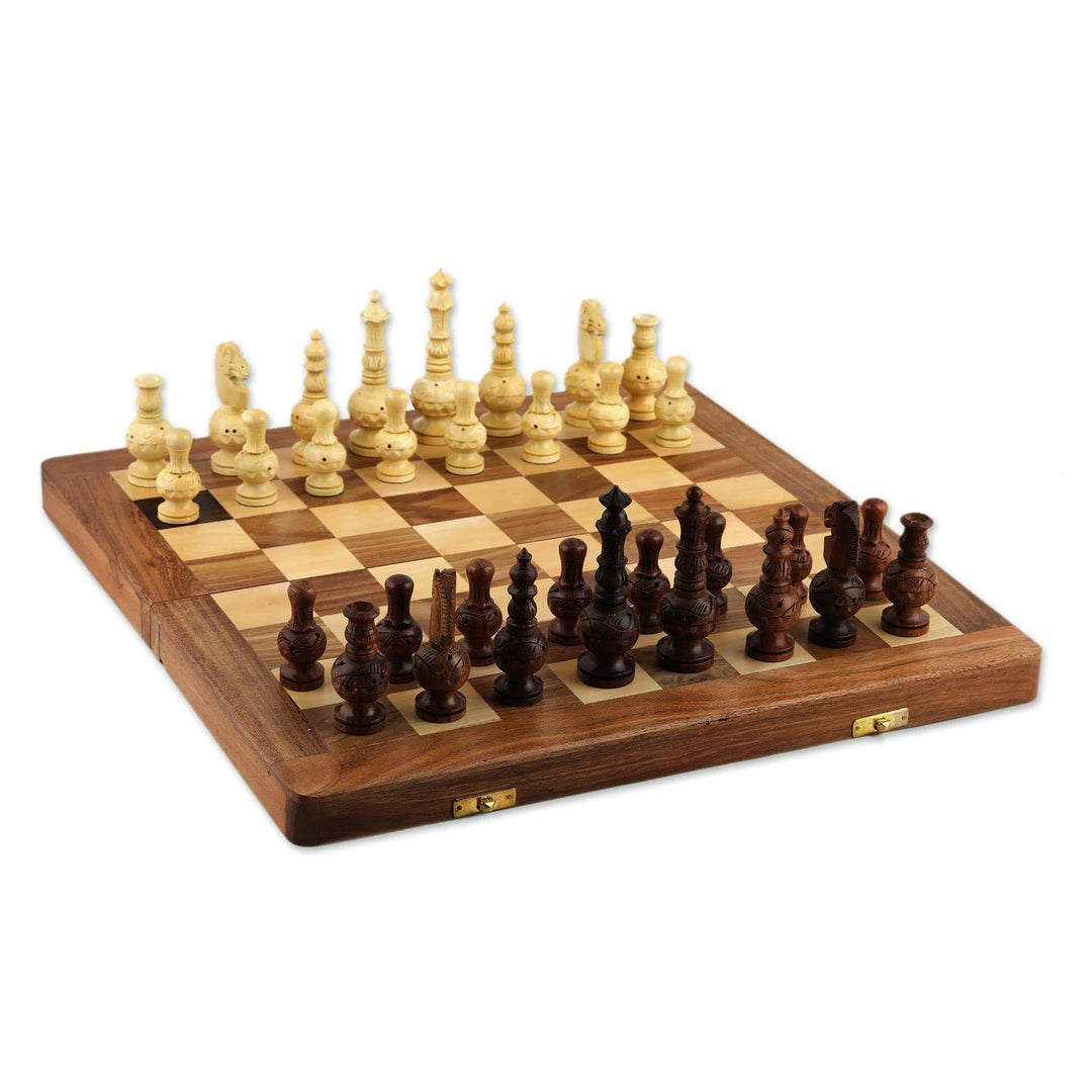 Acacia and Kadam Wood Chess Set with Storage Inside - Persian Grandeur