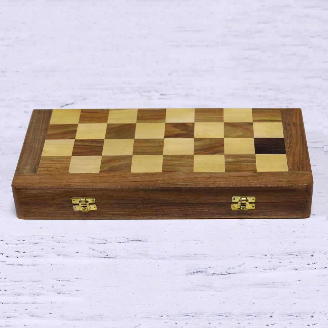 Acacia and Kadam Wood Chess Set with Storage Inside - Persian Grandeur