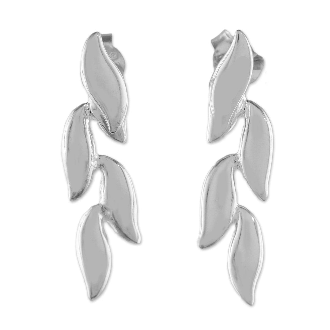 925 Sterling Silver Leaves Post Drop Earrings - Floating Leaves