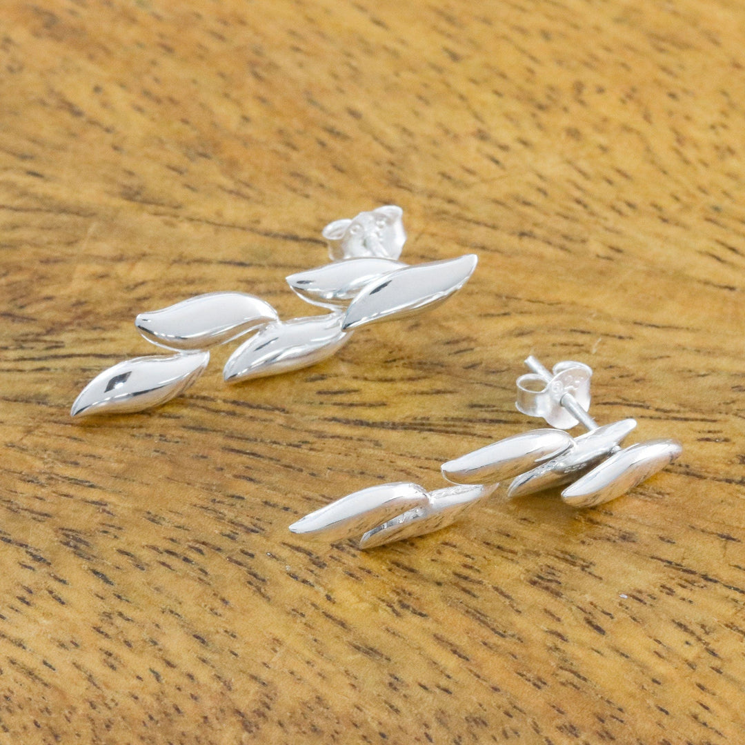 925 Sterling Silver Leaves Post Drop Earrings - Floating Leaves