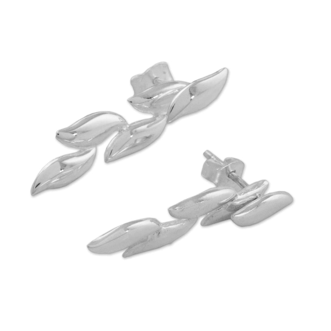 925 Sterling Silver Leaves Post Drop Earrings - Floating Leaves