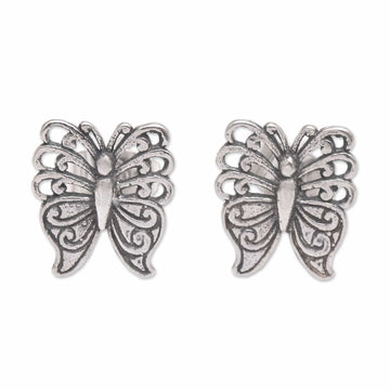 Balinese Handmade Sterling Silver Butterfly Stud Earrings - Fluttering Beauty